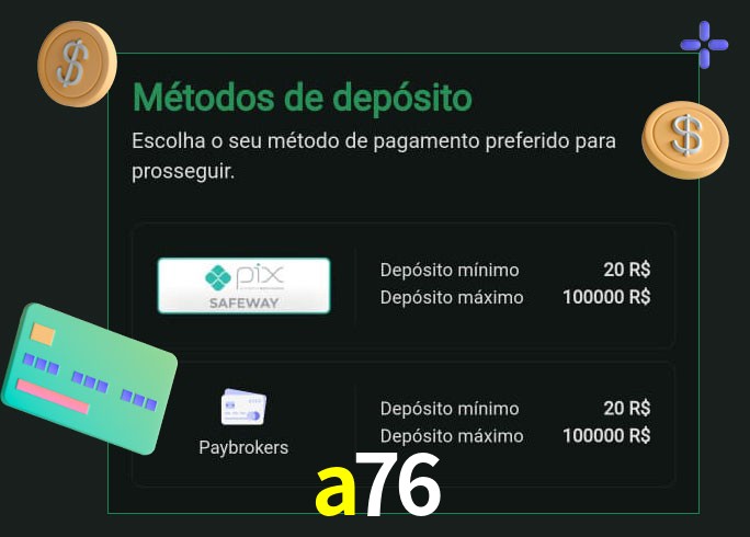 O cassino a76 oferece uma grande variedade de métodos de pagamento